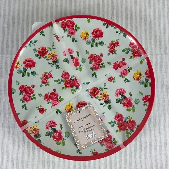 Laura Ashley Melamine Dinner Plates Floral Pink Light Green 11" Set of 4 NEW - Picture 1 of 5